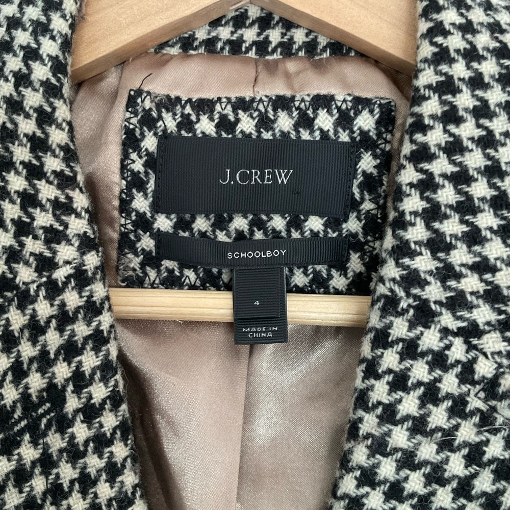 EUC J. Crew Women's Houndstooth Blazer in Black and Cream 100% Wool - Picture 3 of 12